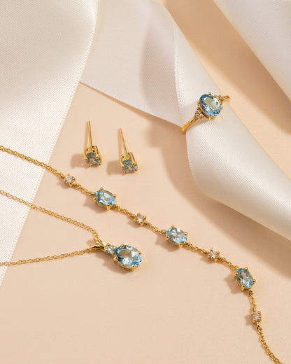 Essential Blue Topaz Jewellery Set in 18k Gold Vermeil - SJR London Timepiece