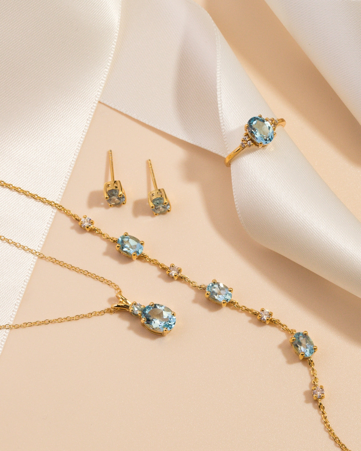 Complete Set - Blue Topaz Jewellery Set in 18k Gold Vermeil - SJR London Timepiece