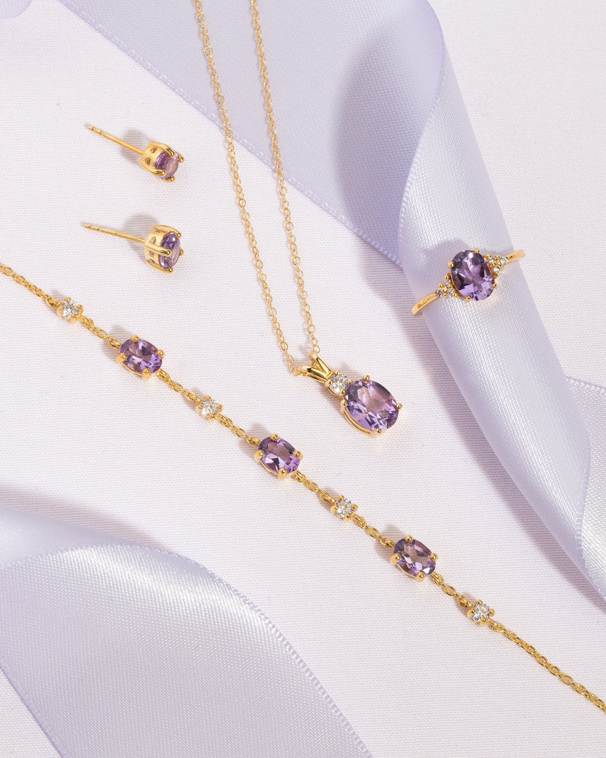 Complete Set - Amethyst Jewellery Set in 18k Gold Vermeil - SJR London Timepiece