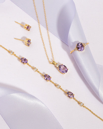 Mini Set 2 - Amethyst Jewellery Set in 18k Gold Vermeil - SJR London Timepiece