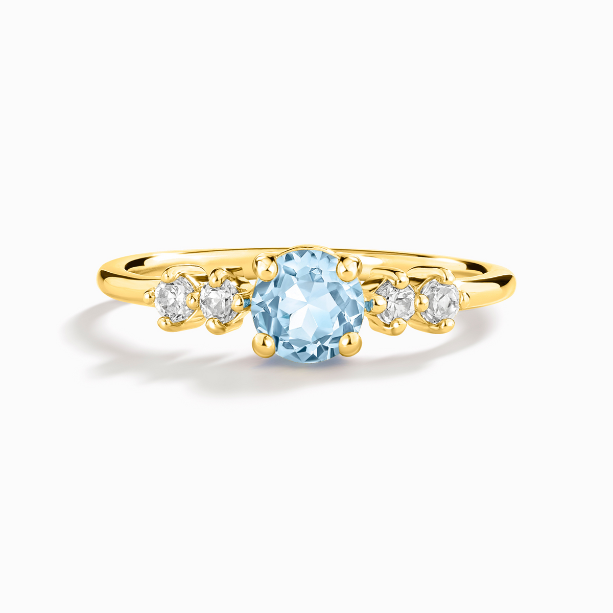 Bague à cinq pierres topaze bleu ciel en vermeil 18 carats