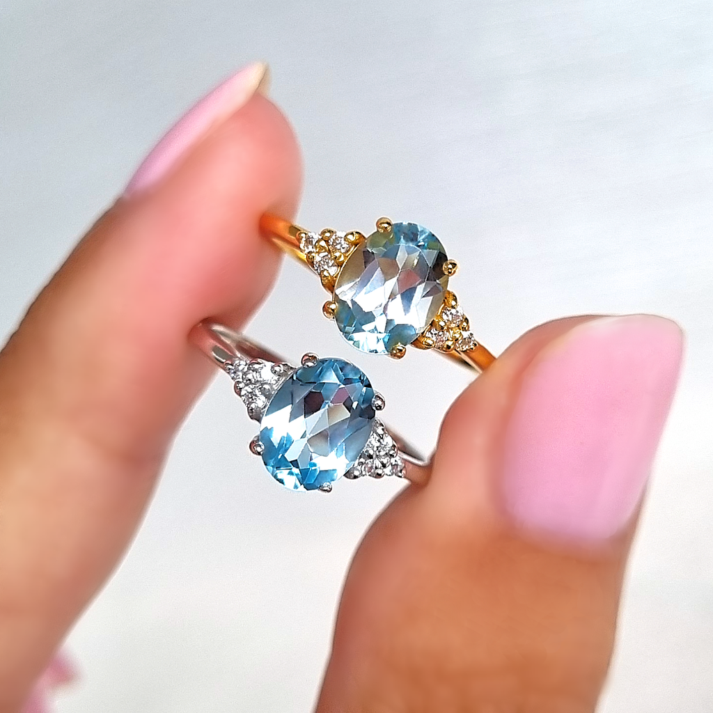Bague Topaze Bleue Ciel en Argent Sterling