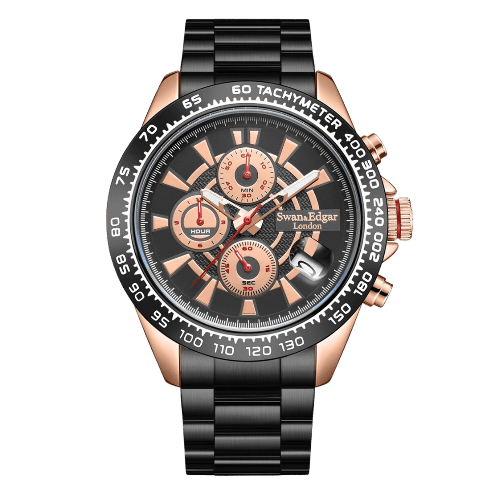 Limited Edition Swan & Edgar Hand Assembled Speed Target Mechanical Quartz Rose Black - SJR London Timepiece