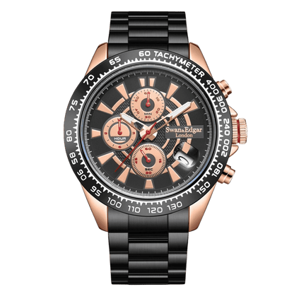Limited Edition Swan & Edgar Hand Assembled Speed Target Mechanical Quartz Rose Black - SJR London Timepiece