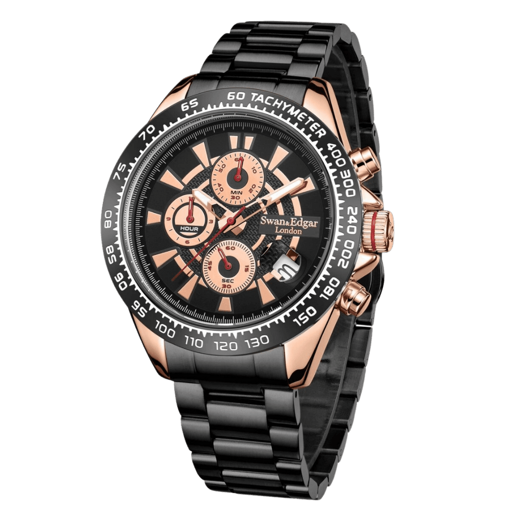 Limited Edition Swan & Edgar Hand Assembled Speed Target Mechanical Quartz Rose Black - SJR London Timepiece
