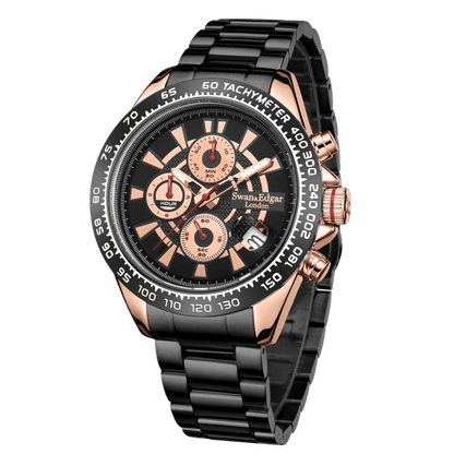 Limited Edition Swan & Edgar Hand Assembled Speed Target Mechanical Quartz Rose Black - SJR London Timepiece