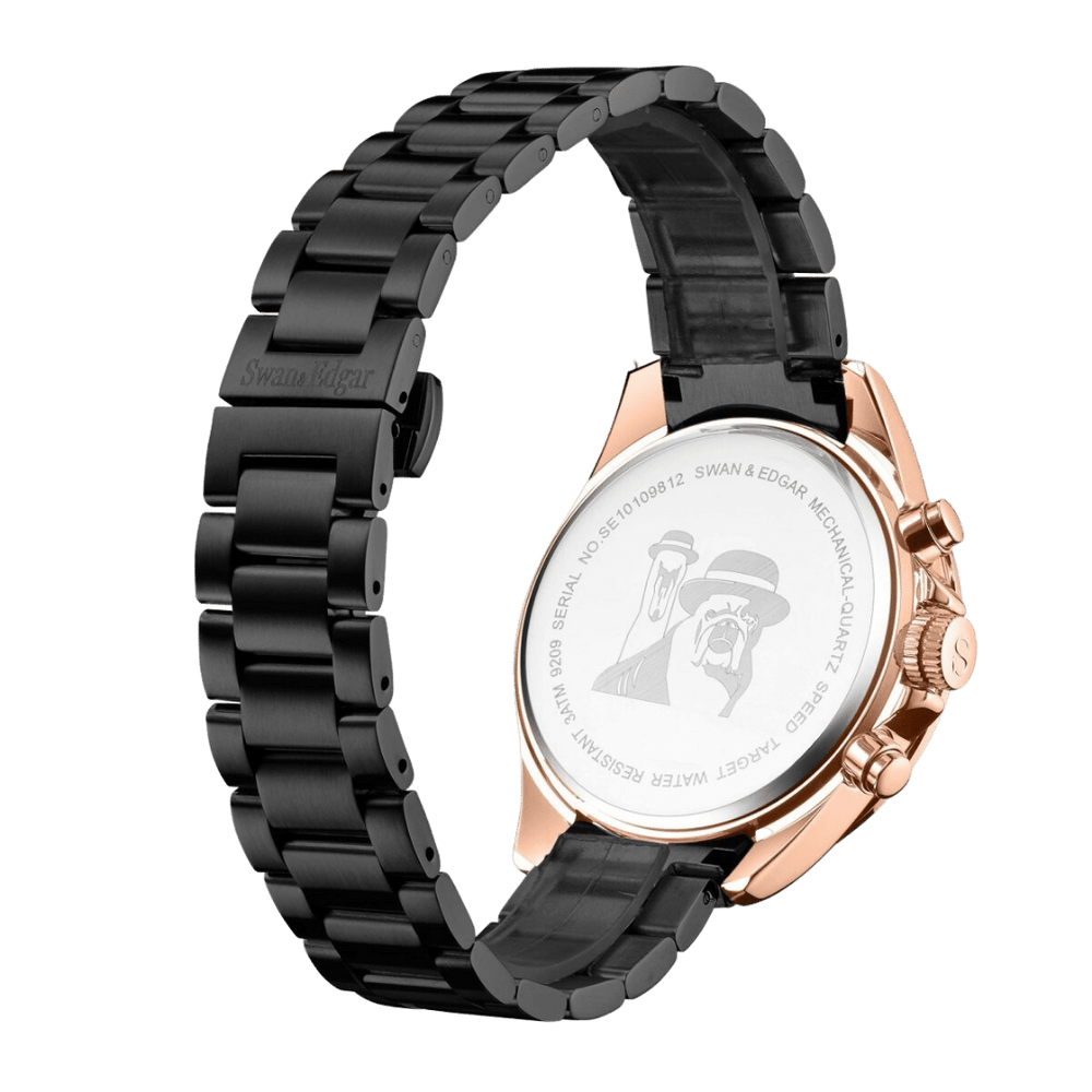 Limited Edition Swan & Edgar Hand Assembled Speed Target Mechanical Quartz Rose Black - SJR London Timepiece