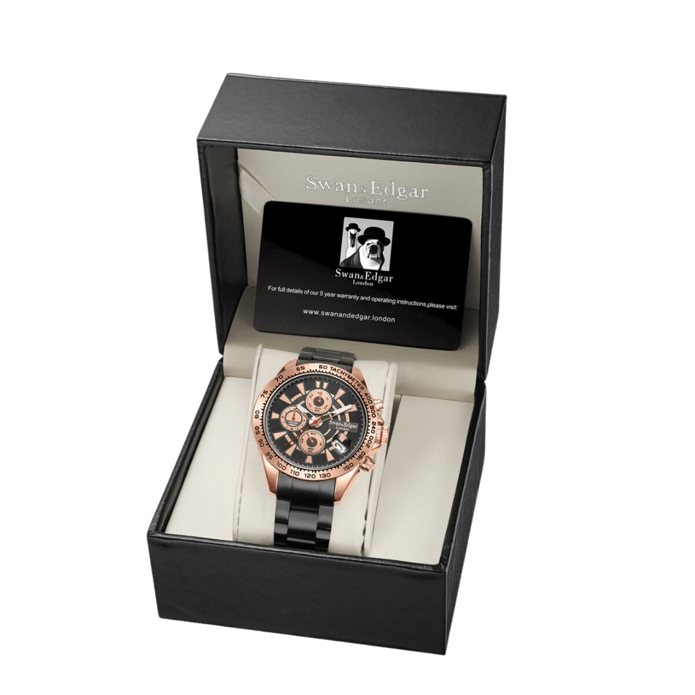 Limited Edition Swan & Edgar Hand Assembled Speed Target Mechanical Quartz Rose Black - SJR London Timepiece
