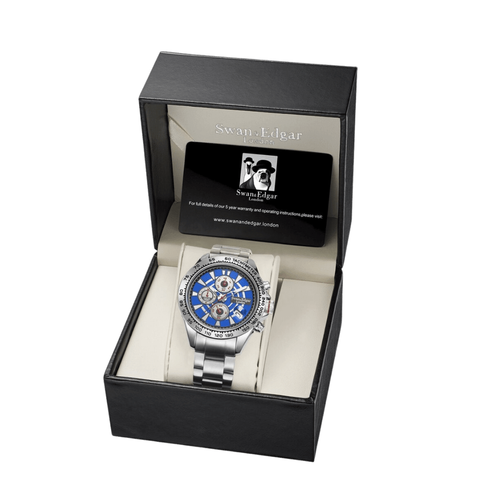 Limited Edition Swan & Edgar Hand Assembled Speed Target Mechanical Quartz Silver Blue - SJR London Timepiece