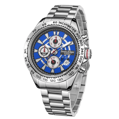 Limited Edition Swan & Edgar Hand Assembled Speed Target Mechanical Quartz Silver Blue - SJR London Timepiece