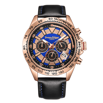 Limited Edition Swan & Edgar Hand Assembled Speed Tracker Mechanical Quartz Rose Blue - SJR London Timepiece