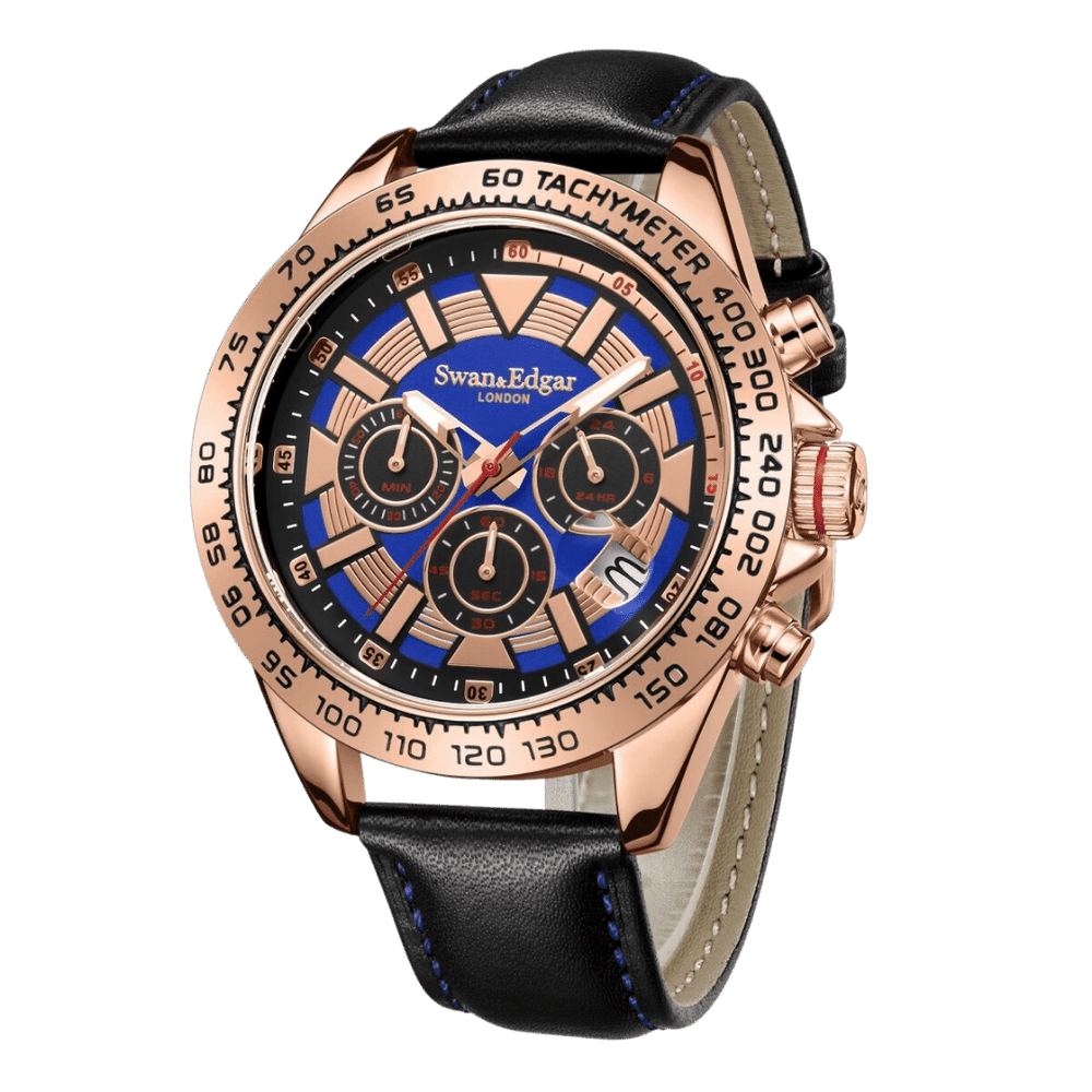 Limited Edition Swan & Edgar Hand Assembled Speed Tracker Mechanical Quartz Rose Blue - SJR London Timepiece