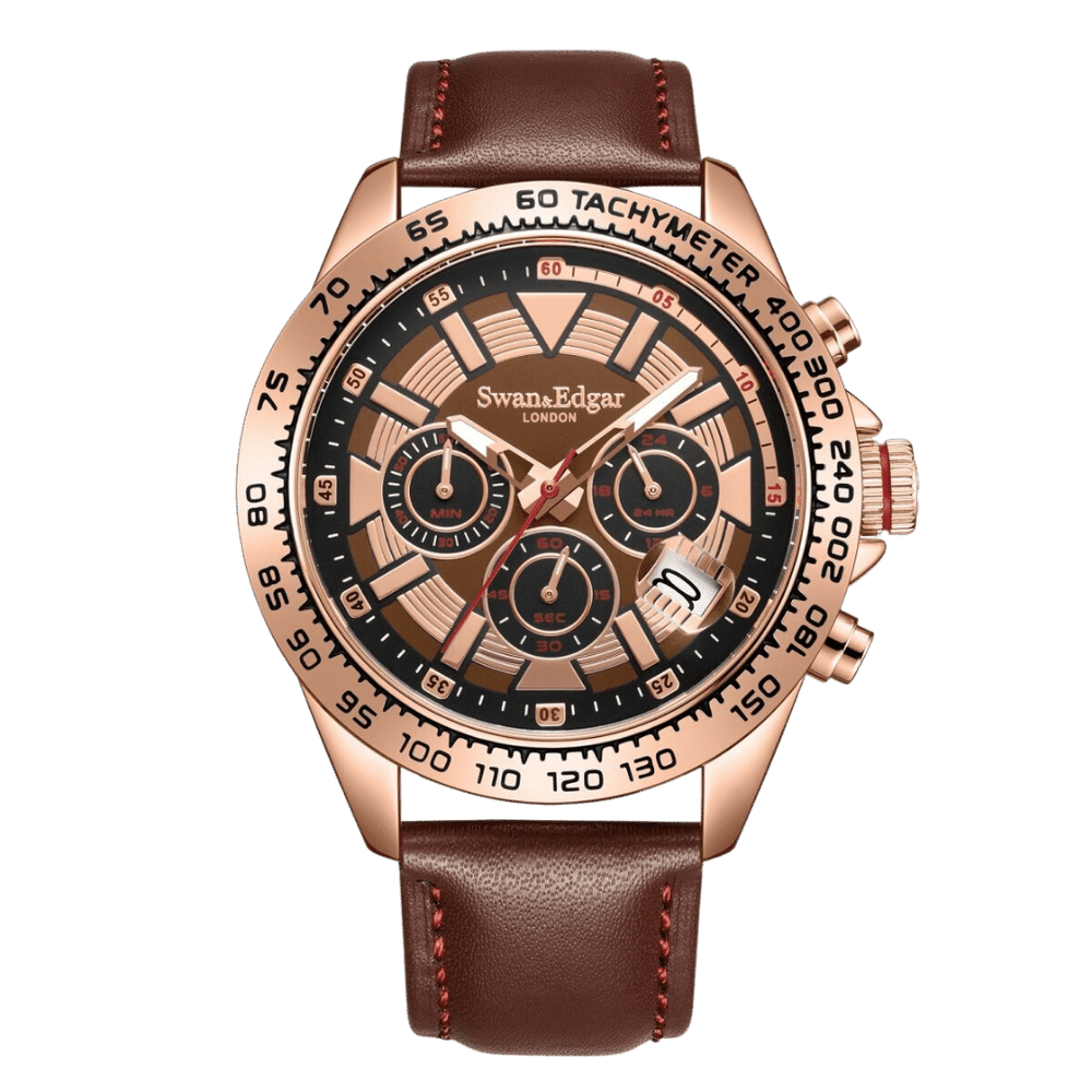 Limited Edition Swan & Edgar Hand Assembled Speed Tracker Mechanical Quartz Rose Brown - SJR London Timepiece