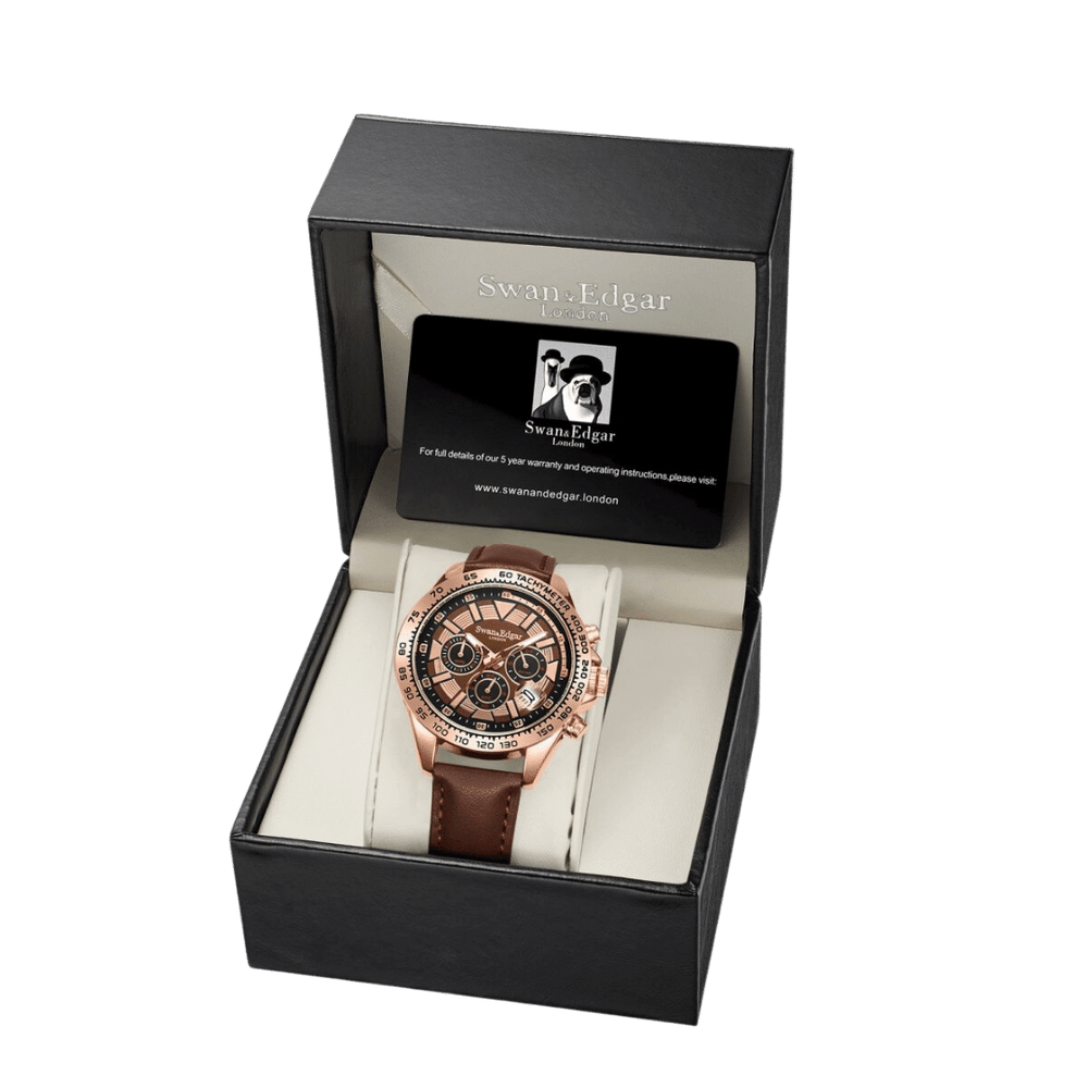 Limited Edition Swan & Edgar Hand Assembled Speed Tracker Mechanical Quartz Rose Brown - SJR London Timepiece