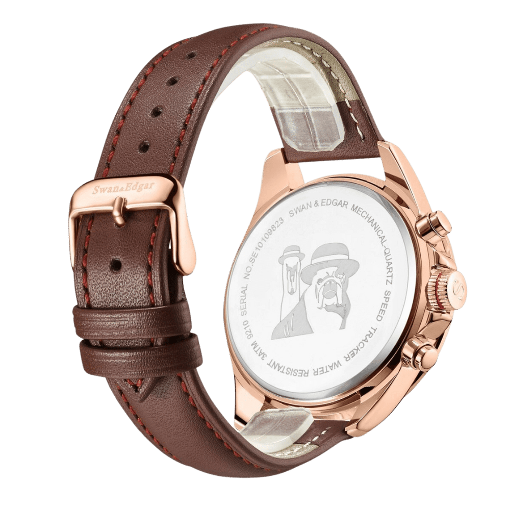 Limited Edition Swan & Edgar Hand Assembled Speed Tracker Mechanical Quartz Rose Brown - SJR London Timepiece