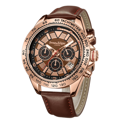 Limited Edition Swan & Edgar Hand Assembled Speed Tracker Mechanical Quartz Rose Brown - SJR London Timepiece