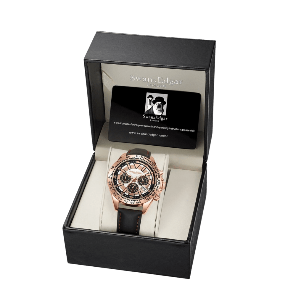 Montre mécanique à quartz assemblée à la main en édition limitée Swan & Edgar Speed Tracker Rose Blanc
