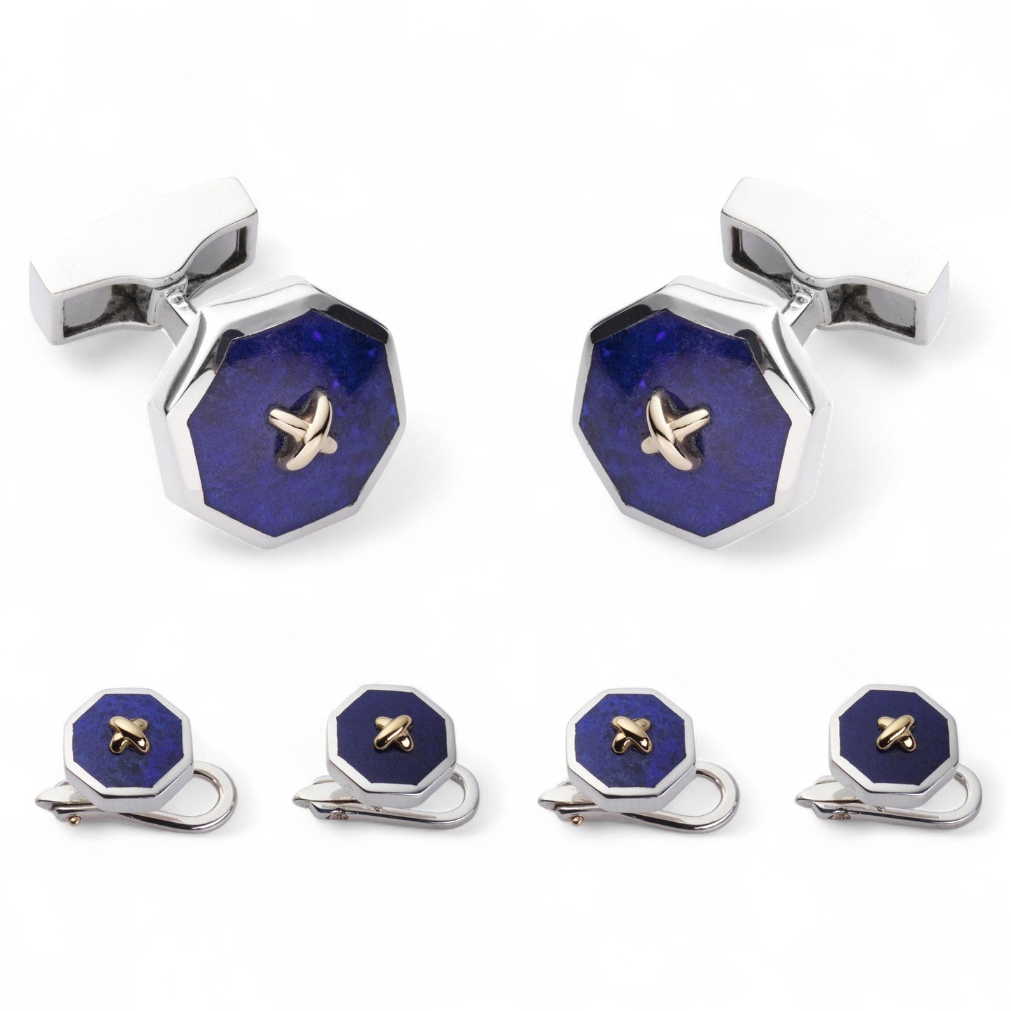 Sterling Silver And Lapis Lazuli With 9ct Gold Stitch Dress Set