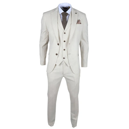 TP-21 - Men's Beige 3 Piece Linen Summer Wedding Suit