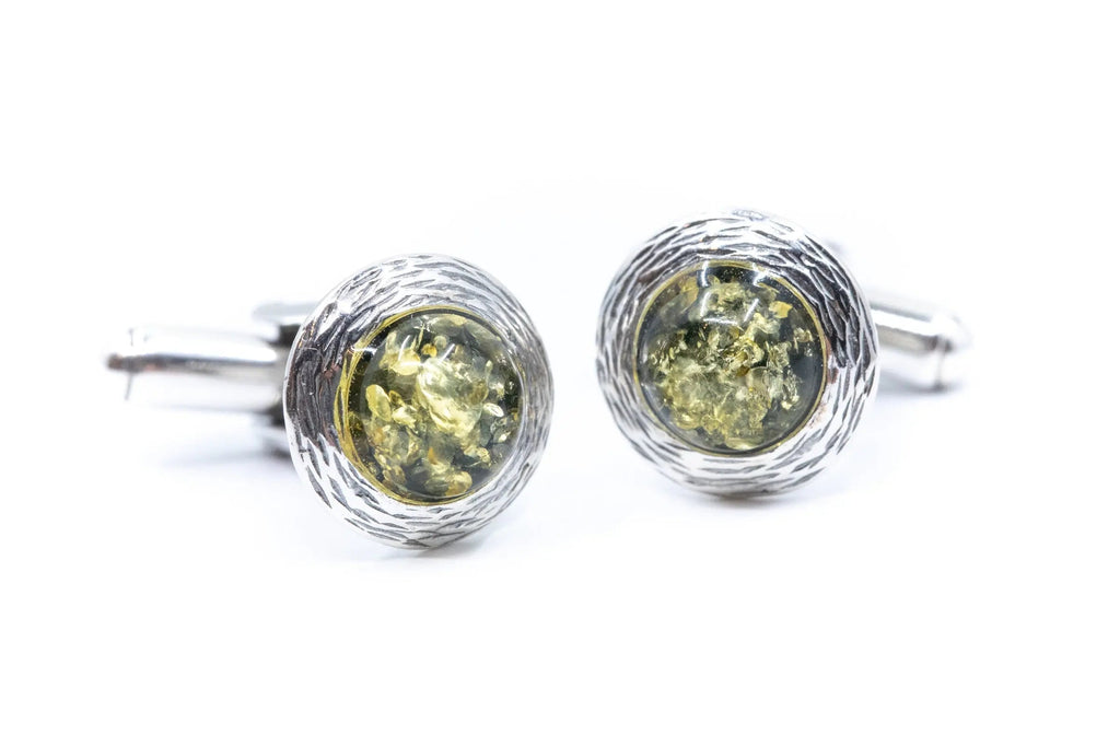 Boutons de manchette ambre vert cadre texturé