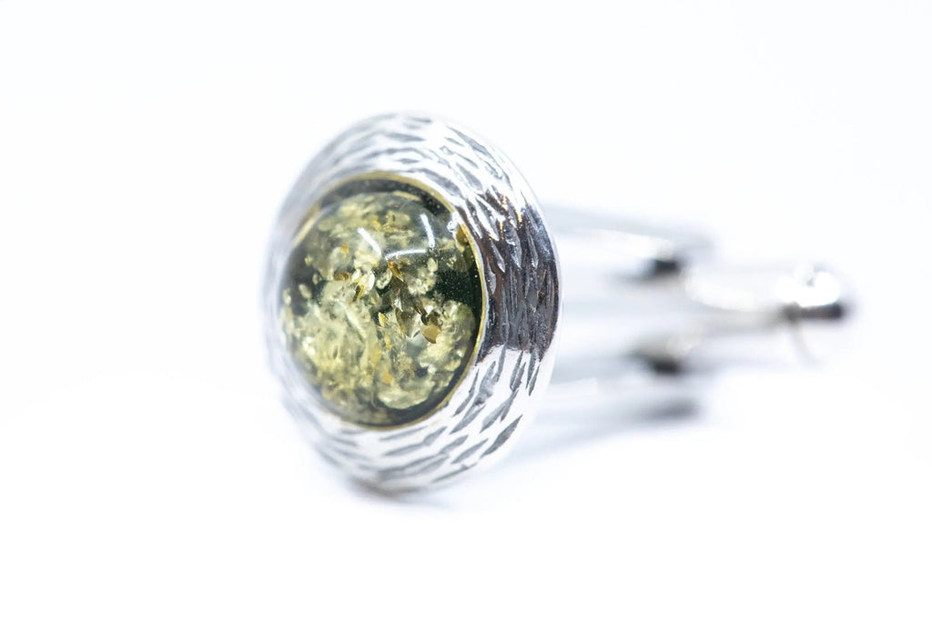 Boutons de manchette ambre vert cadre texturé