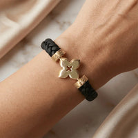 14ct/14K Gold Detail Bracelet – Textured Clover Braided