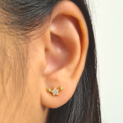 Trio of Stars Earrings in Gold - SJR London Timepiece