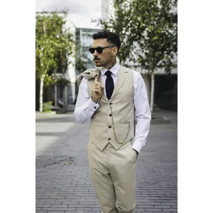 James - Men's 3 Piece Cream Tailored Fit Suit