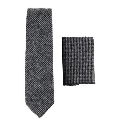 281 - Men's Herringbone Tweed Wool Tie & Hankerchief 2"