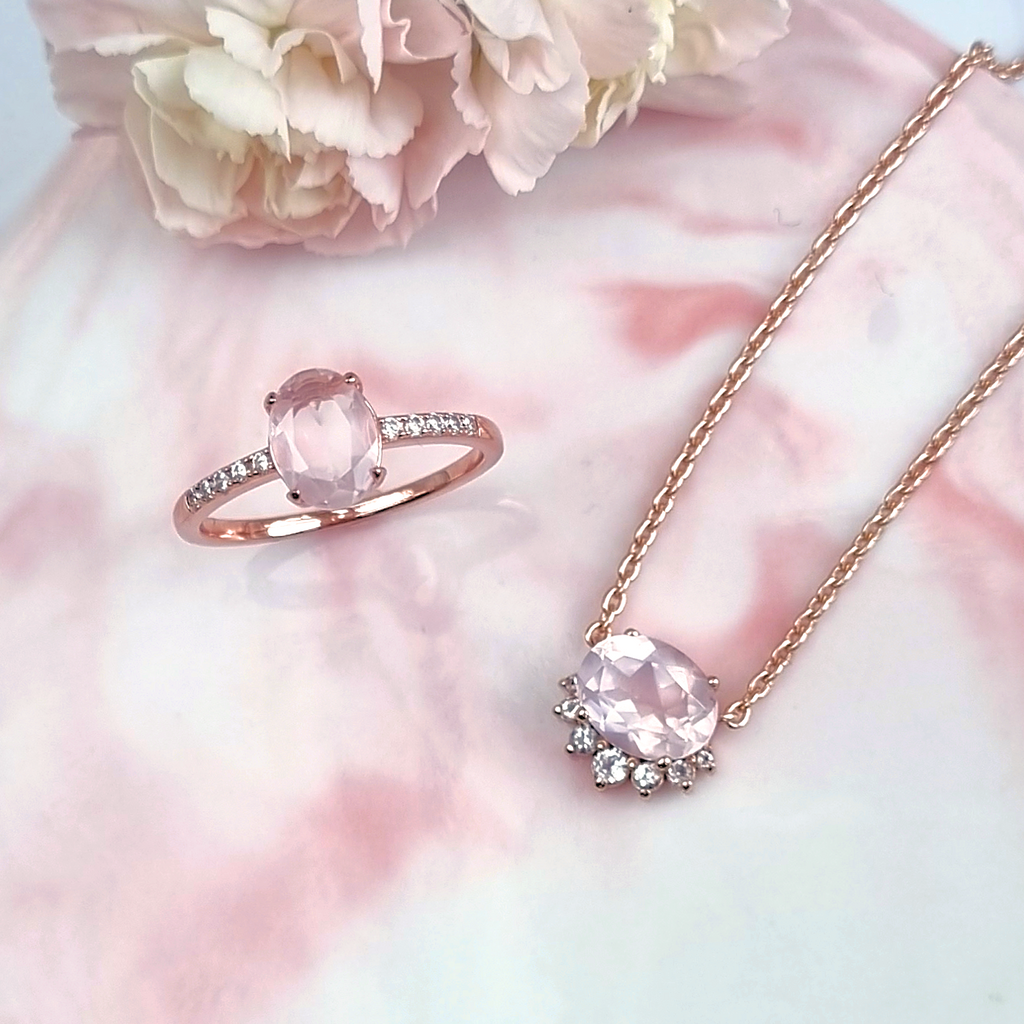Collier Aria en quartz rose et vermeil d'or rose 18 carats