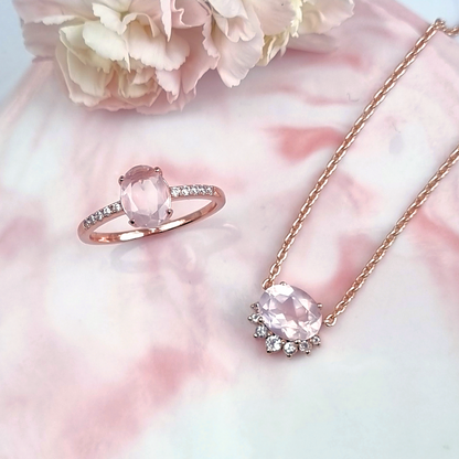 Aria Rose Quartz Necklace in 18k Rose Gold Vermeil - SJR London Timepiece