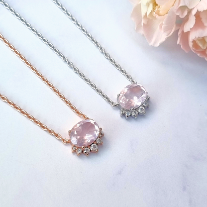 Aria Rose Quartz Necklace in 18k Rose Gold Vermeil - SJR London Timepiece