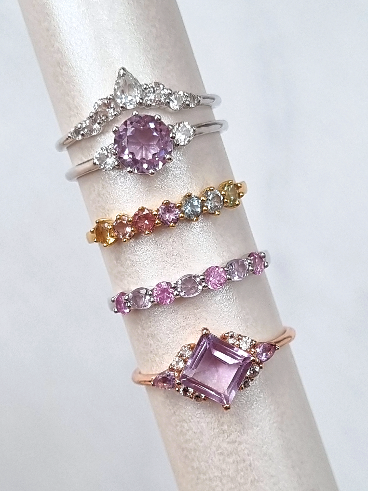 Pink Sapphire & Pink Amethyst Half Eternity Band in Sterling Silver - SJR London Timepiece