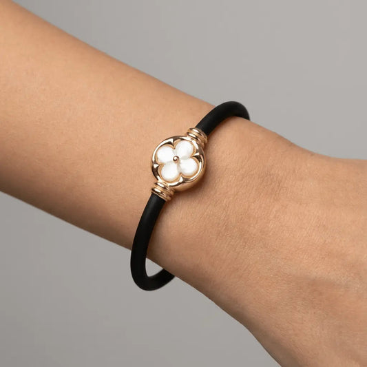 14ct/14K Gold Detail Bracelet – White Clover Black