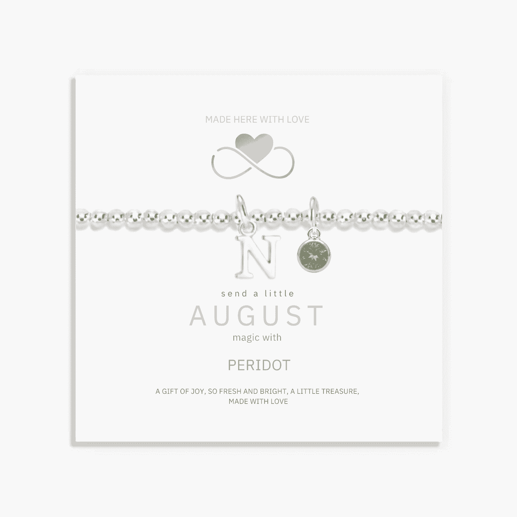 Initial & August Birthstone Bracelet | Personalised Stretch Bead Bracelet