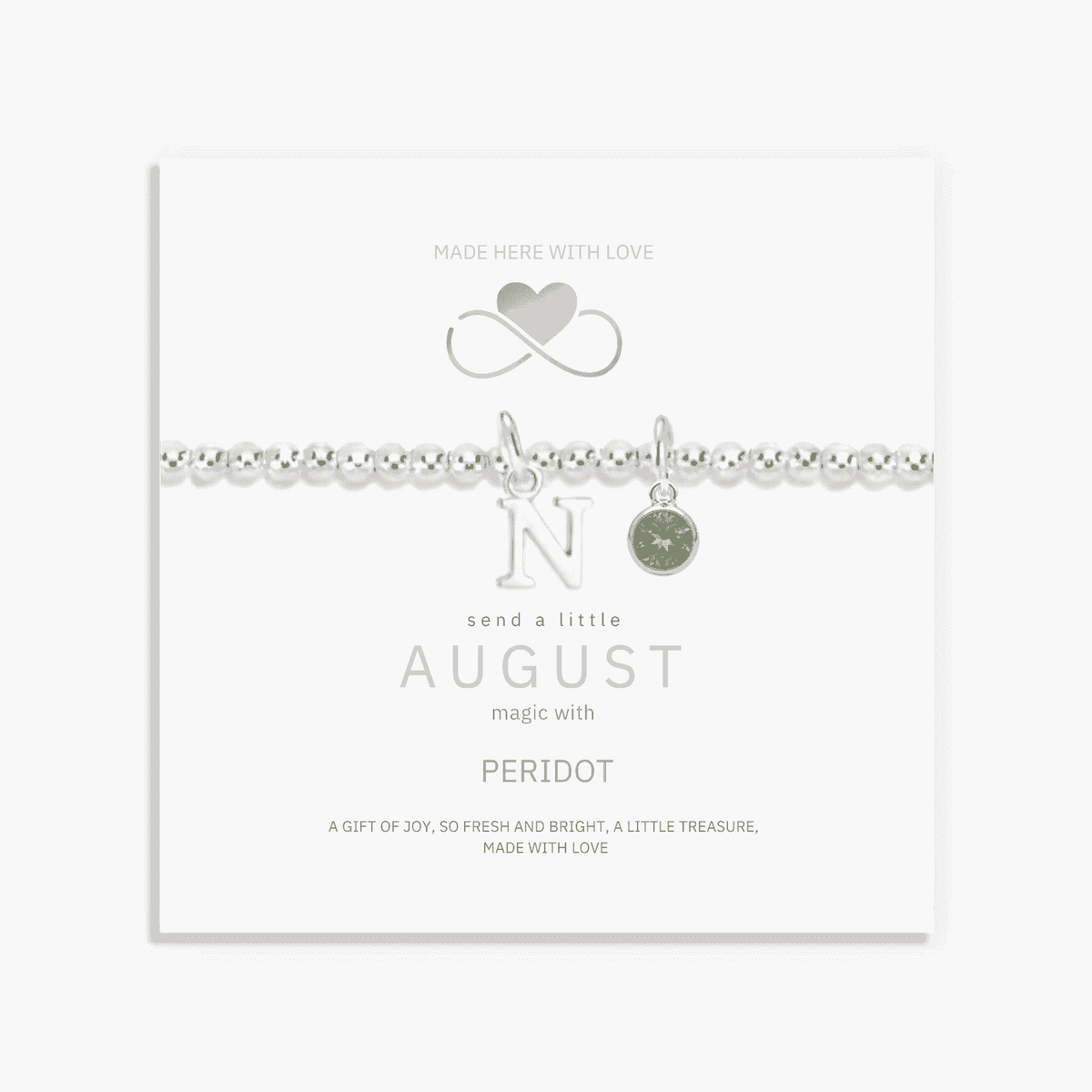 Initial & August Birthstone Bracelet | Personalised Stretch Bead Bracelet