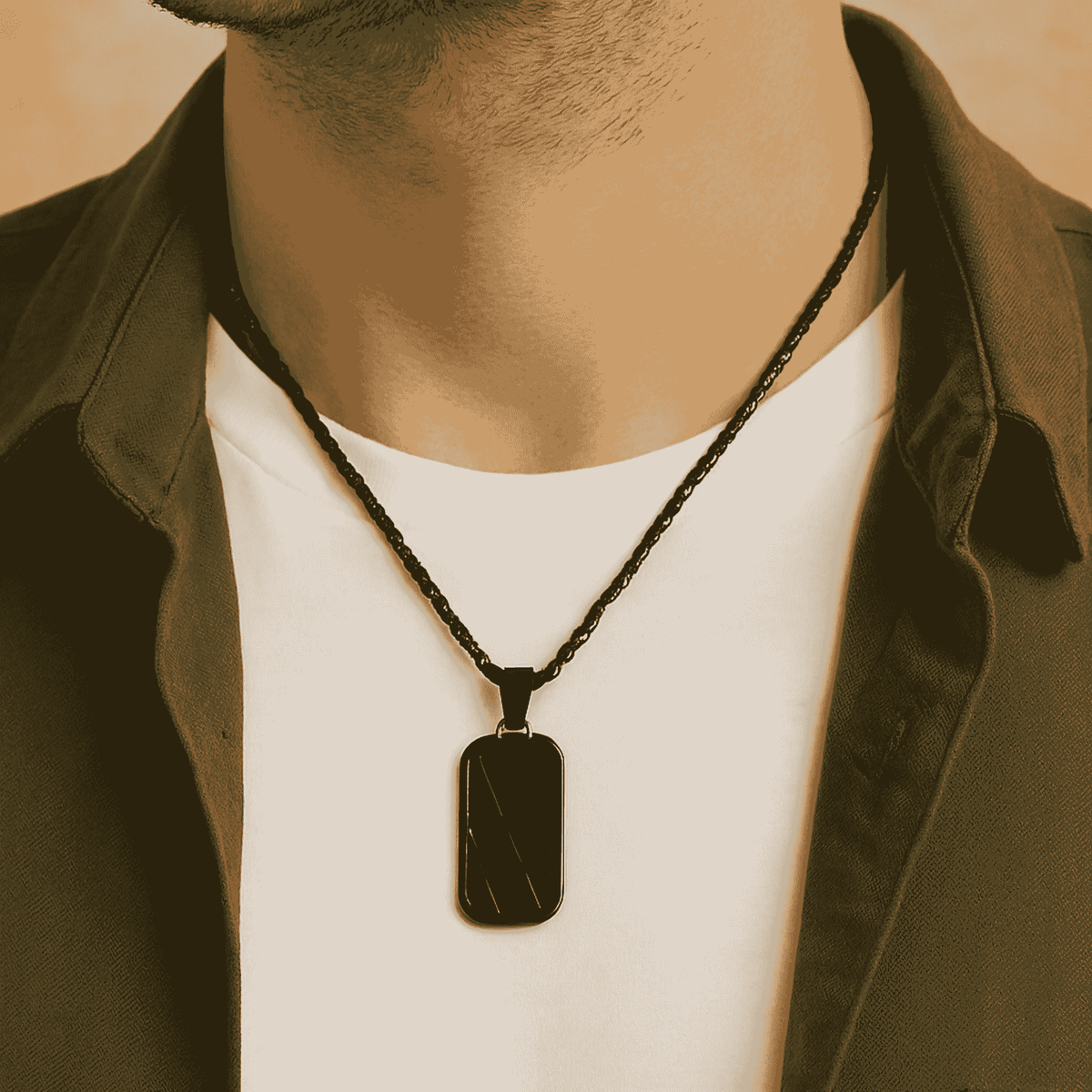 Personalised Men’s Contemporary Black Dog Tag Necklace