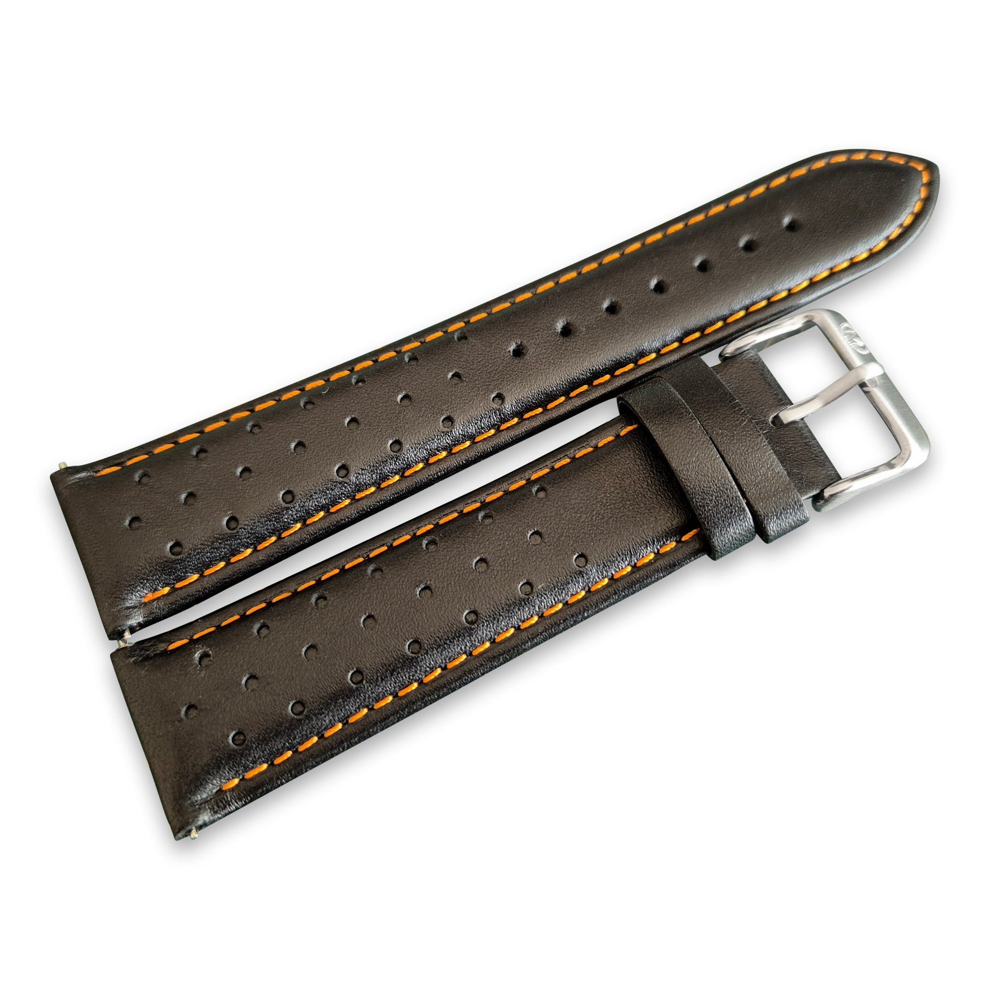 Black And Orange Leather Rally Watch Strap - SJR London Timepiece