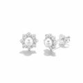 Sterling Silver Pearl & CZ Stud Earrings