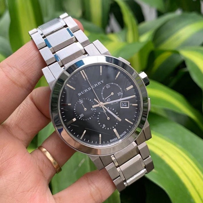 Montre chronographe Burberry BU9351 The City pour homme, argentée et noire