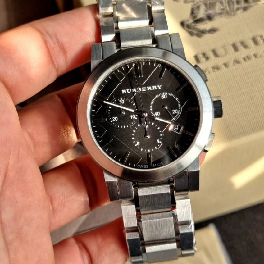 Burberry BU9351 The City Men's Silver & Black Chronograph Watch - SJR London Timepiece