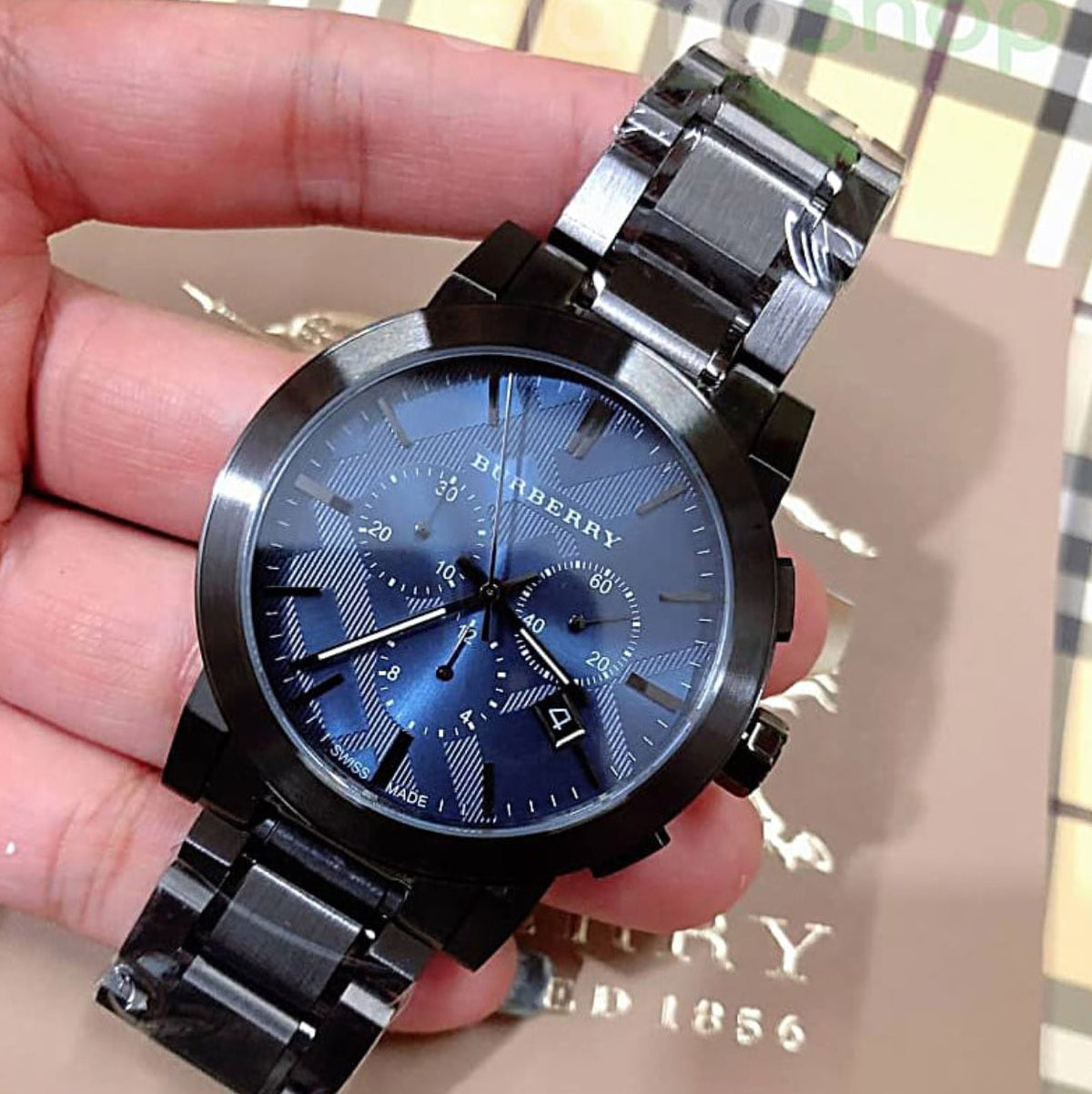 Montre Burberry BU9365 The City Homme Canon de fusil et Bleue