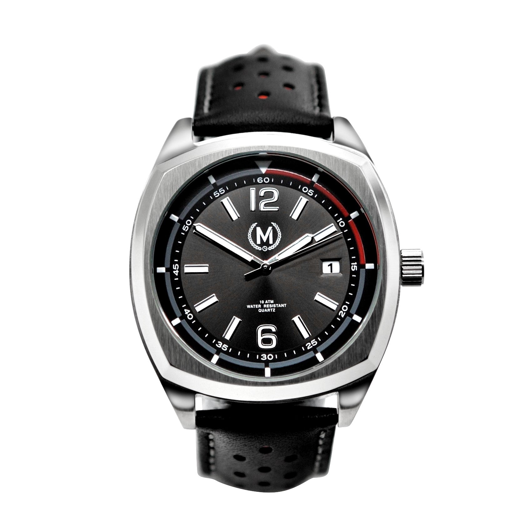 Black And Red Leather Rally Watch Strap, Silver Buckle - SJR London Timepiece