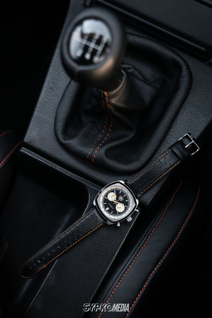 Black And Orange Leather Rally Watch Strap - SJR London Timepiece