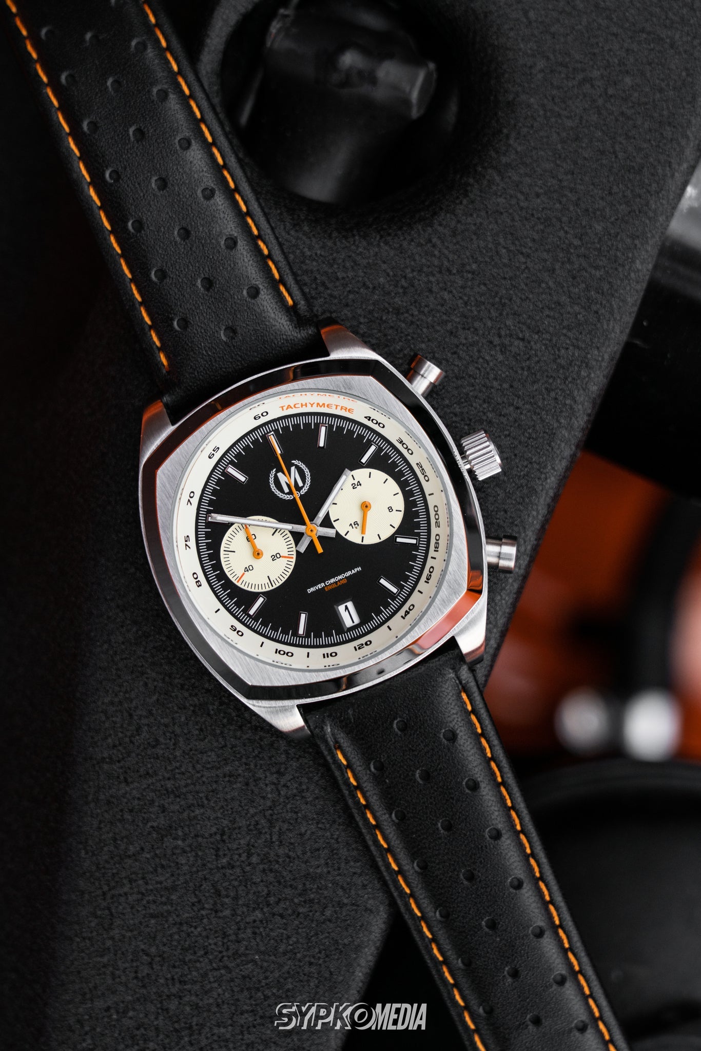 Black And Orange Leather Rally Watch Strap - SJR London Timepiece