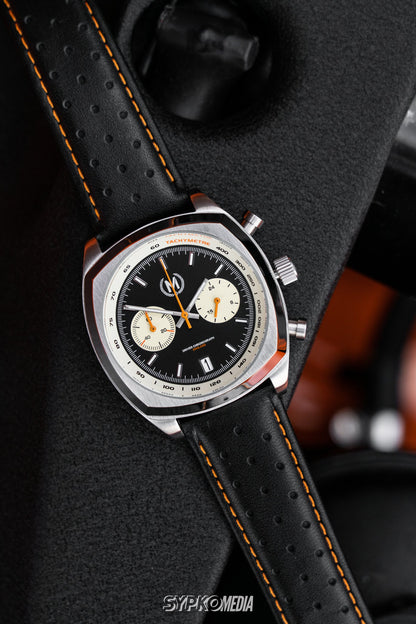 Black And Orange Leather Rally Watch Strap - SJR London Timepiece