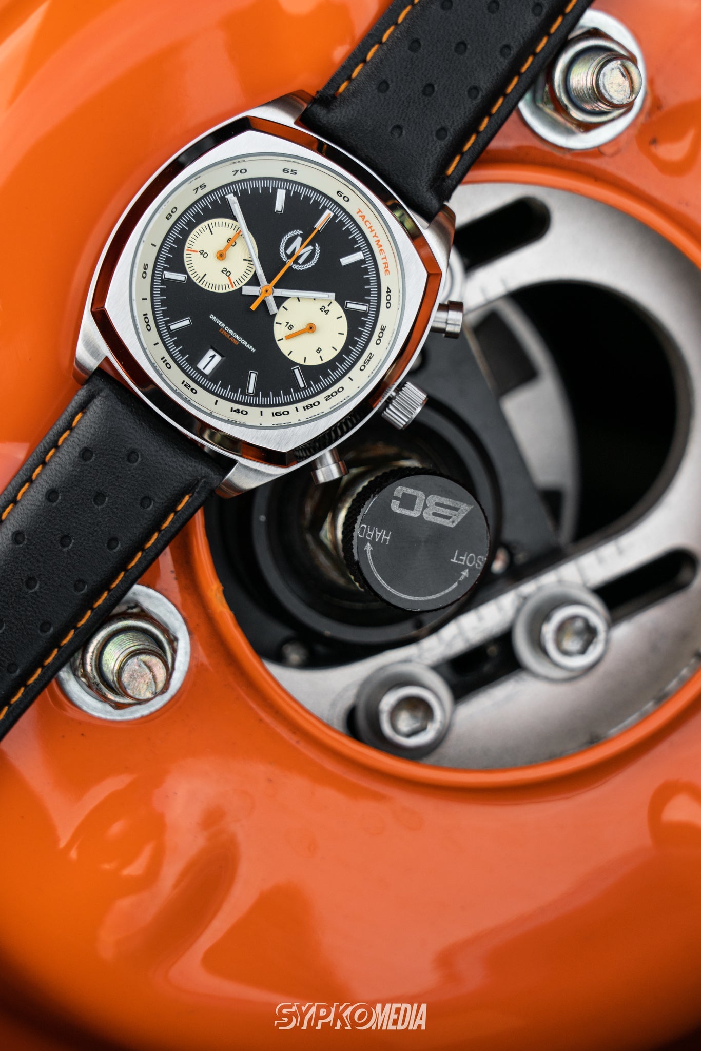Black And Orange Leather Rally Watch Strap - SJR London Timepiece