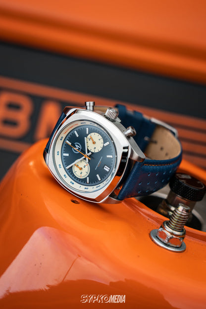 Blue And Orange Leather Rally Watch Strap - SJR London Timepiece