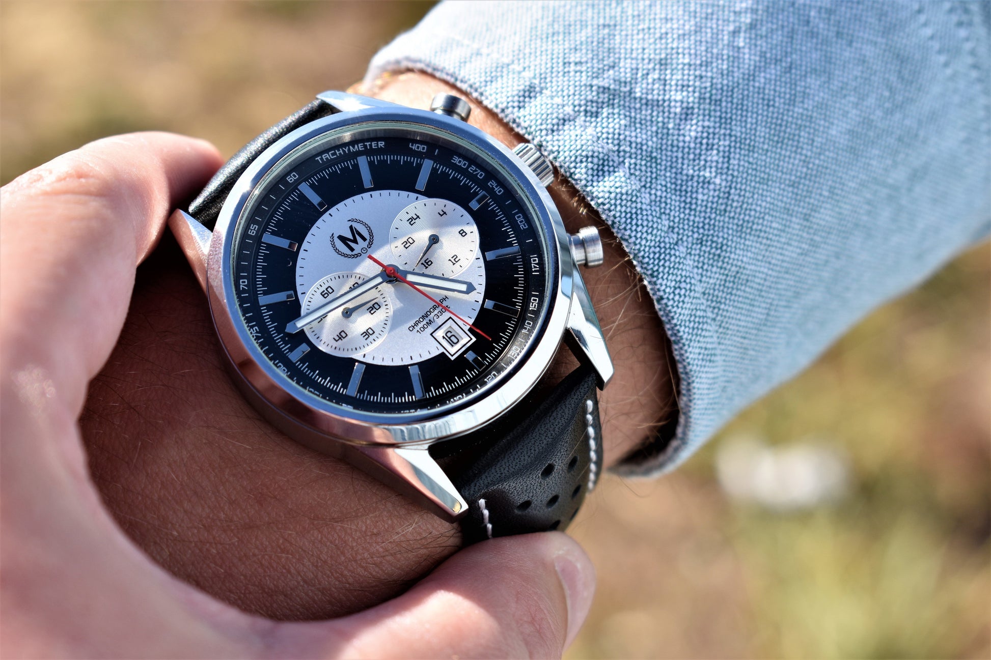 Black Leather Rally Watch Strap - SJR London Timepiece