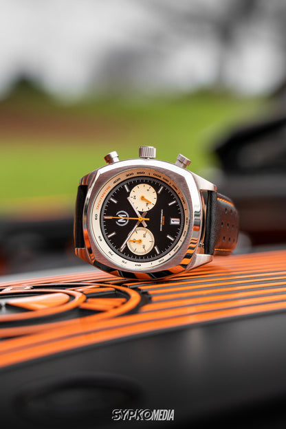 Black And Orange Leather Rally Watch Strap - SJR London Timepiece